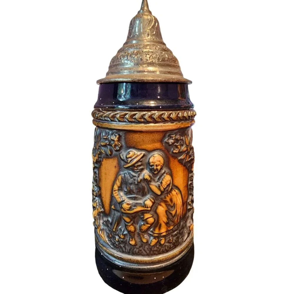 Gerz German Beer Stein With Pewter Lid Made In Germany Handpainted Relief Vtg